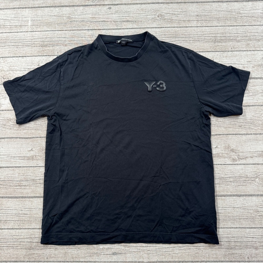 Adidas Y-3 T-Shirt Mens Large Black Raised Logo Yohji Yamamoto Logo Short Sleeve